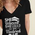 She Believed She Could So She Mastered It Graduation 2023 Women's Jersey Short Sleeve Deep V-Neck Tshirt