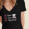 She Came She Saw She Mastered Graduation Women's Jersey Short Sleeve Deep V-Neck Tshirt