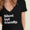 Silent But Friendly A Design For Introverts Women's Jersey Short Sleeve Deep V-Neck Tshirt Silent But Friendly A Design For Introverts Women's Jersey Short Sleeve Deep V-Neck Tshirt