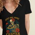 Skeleton Read Book Just One More Chapter Floral Book Lover Women's Jersey Short Sleeve Deep V-Neck Tshirt