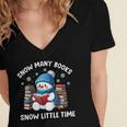 Snow Many Books Snow Little Time Snowman Reading Book Women's Jersey Short Sleeve Deep V-Neck Tshirt