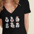 Snowman Reading Book Santa Christmas Bookish Teacher Women's Jersey Short Sleeve Deep V-Neck Tshirt