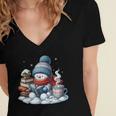 Snowman Reading Books Lovers Librarian Bookworm Christmas Women's Jersey Short Sleeve Deep V-Neck Tshirt