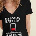 Social Battery Low Charger At Home Antisocial Introvert Women's Jersey Short Sleeve Deep V-Neck Tshirt