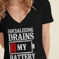Socializing Drains My Battery Introvert Women's Jersey Short Sleeve Deep V-Neck Tshirt