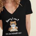 Sorry I Can't Indoor Cat Top For Introvert With Coffee Book For Men Women Kids Women's Jersey Short Sleeve Deep V-Neck Tshirt