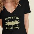 Sorry I'm Kinda Busy Lazy Cat Sarcastic Sayings Introvert Men Women Women's Jersey Short Sleeve Deep V-Neck Tshirt