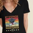 My Stepmom Mastered It Master's Degree Graduation Vintage Women's Jersey Short Sleeve Deep V-Neck Tshirt