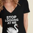 Stop Looking At Me Swan Introvert Humor Women's Jersey Short Sleeve Deep V-Neck Tshirt