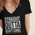 Straight Outta Beauty School Graduation Distressed Women's Jersey Short Sleeve Deep V-Neck Tshirt