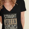 Straight Outta Cosmetology School Leopard Graduation Women's Jersey Short Sleeve Deep V-Neck Tshirt