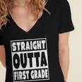Straight Outta First Grade Graduation Class Women's Jersey Short Sleeve Deep V-Neck Tshirt
