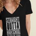 STRAIGHT OUTTA HIGH SCHOOL Graduation Class Of 2024 Senior Women's Jersey Short Sleeve Deep V-Neck Tshirt