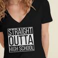 Straight Outta High School Senior Graduation Women's Jersey Short Sleeve Deep V-Neck Tshirt