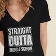 Straight Outta Middle School Class Of 2024 Graduation Women's Jersey Short Sleeve Deep V-Neck Tshirt