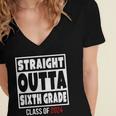 Straight Outta Sixth Grade Class Of 2024 Shirt Graduation Women's Jersey Short Sleeve Deep V-Neck Tshirt
