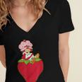 Strawberry Shortcake Sitting On Strawberry Retro Nostalgia Women's Jersey Short Sleeve Deep V-Neck Tshirt
