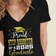 Super Proud Step Daughter Of 2025 Graduate Graduation Family Women's Jersey Short Sleeve Deep V-Neck Tshirt