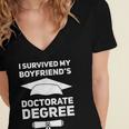 I Survived My Boyfriend's Doctorate Degree Graduation Women's Jersey Short Sleeve Deep V-Neck Tshirt
