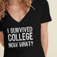 I Survived College Now What Graduate Graduation Humor Women's Jersey Short Sleeve Deep V-Neck Tshirt