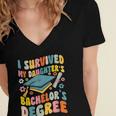 i Survived My Daughter's Bachelors Degree Groovy Graduation Women's Jersey Short Sleeve Deep V-Neck Tshirt