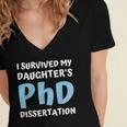 i Survived My Daughters Phd Dissertation College Graduation Women's Jersey Short Sleeve Deep V-Neck Tshirt