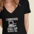 I Survived Dial-Up Internet – Retro 90s Nostalgia Women's Jersey Short Sleeve Deep V-Neck Tshirt