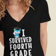 I Survived Fourth Grade Graduation Kids Owl Grad Women's Jersey Short Sleeve Deep V-Neck Tshirt