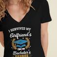 I Survived My Girlfriend's Bachelor's Degree Graduation Women's Jersey Short Sleeve Deep V-Neck Tshirt