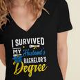 i Survived My Husbands Bachelors Degree Graduation Gifts Women's Jersey Short Sleeve Deep V-Neck Tshirt