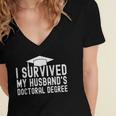 I Survived My Husband's Doctoral Degree Graduation Husband Women's Jersey Short Sleeve Deep V-Neck Tshirt