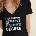 i Survived My Husbands Masters Degree College Graduation Women's Jersey Short Sleeve Deep V-Neck Tshirt