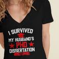 I Survived My Husband's PHD Dissertation Graduation Women's Jersey Short Sleeve Deep V-Neck Tshirt