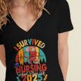 I Survived Nursing School Class Of 2025 Proud Graduation Women's Jersey Short Sleeve Deep V-Neck Tshirt
