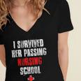 I Survived Her Passing Nursing School Graduation Women's Jersey Short Sleeve Deep V-Neck Tshirt