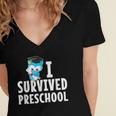 I Survived PreSchool Graduation Kids Owl Grad Shirt Women's Jersey Short Sleeve Deep V-Neck Tshirt