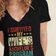 i Survived My Wife Bachelor's Degree Wife Graduation Women's Jersey Short Sleeve Deep V-Neck Tshirt