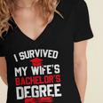I Survived My Wife's Bachelor's Degree Graduation Women's Jersey Short Sleeve Deep V-Neck Tshirt
