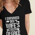 I Survived My Wifes Doctorate Degree Graduation Women's Jersey Short Sleeve Deep V-Neck Tshirt