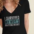 I Survived My Wife's Masters Degree Graduation Friends Women's Jersey Short Sleeve Deep V-Neck Tshirt