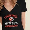 I Survived My Wife's Nursing Degree Rn Graduation Nurse Women's Jersey Short Sleeve Deep V-Neck Tshirt