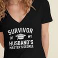 Survivor Of My Husbands Masters Degree Graduation Wife Women's Jersey Short Sleeve Deep V-Neck Tshirt