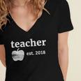Teacher Est 2018 Vintage Graduation Women's Jersey Short Sleeve Deep V-Neck Tshirt