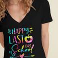 Tie Dye Happy Last Day Of School Graduation Teacher Student Women's Jersey Short Sleeve Deep V-Neck Tshirt