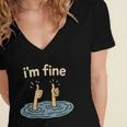 Two Thumbs Up I'm Fine Sarcastic Meme Introvert Humor Women's Jersey Short Sleeve Deep V-Neck Tshirt