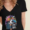Unicorn Reading Book Reader Introvert Book Lover Humor Women's Jersey Short Sleeve Deep V-Neck Tshirt