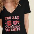 Valentine Day Book You Are Too Sweet Librarian Teacher Kids Women's Jersey Short Sleeve Deep V-Neck Tshirt