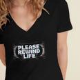VHS Tape Rewind Glitch 90s Retro Nostalgia Please Rewind Women's Jersey Short Sleeve Deep V-Neck Tshirt