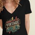 Vintage 1980 Retro Badge Decade Nostalgia Graphic Emblem Women's Jersey Short Sleeve Deep V-Neck Tshirt