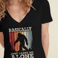 Vintage Basically Just Leave Me Alone Bigfoot Introverts Women's Jersey Short Sleeve Deep V-Neck Tshirt Vintage Basically Just Leave Me Alone Bigfoot Introverts Women's Jersey Short Sleeve Deep V-Neck Tshirt